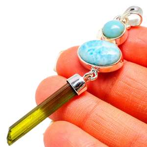 Belle argent Sterling 925 bleu guérison Larimar pierres précieuses à la main goutte pendentif bijoux pour fournisseur en gros ODM OEM bijoux - Product Image 1