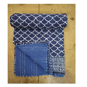 Wholesale New Print Cotton Fabric Indigo Dye Fabric Blanket Throw <b>Bedspread</b> Kantha Handstitched Hotel <b>Quilt</b> Bedsheet Boho <b>Quilt</b> - Product Image 1