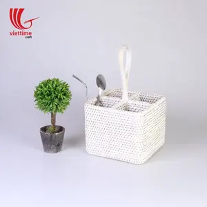 Witte Vierkante Hoge Kwaliteit Rotan Gebruiksvoorwerp Specerij Caddy/Keuken Organizer Handgemaakt In Vietnam
