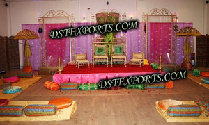 Escenario de cristal glamuroso para recepción de boda india BODA ASIÁTICA MEHANDI ETAPA para eventos Mehndi Decoración de estilo de moda - Product Image 6