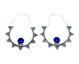 "Handmade <b>Silver</b> Plated Lapis <b>Hoop</b> <b>Earrings</b> for Women and Girls-Bohemian Flower Design Gift" - Product Image 4