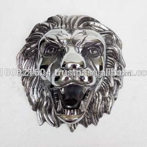 Escultura de cabeza de león en modelo de montaje en pared de aluminio pulido brillante y técnica de fundición para espacios temáticos de Anime y animales - Product Image 2