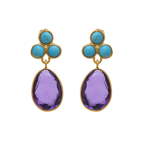 ต่างหูเงินแท้ 925 ชุบทอง ประดับพลอยเทอร์ควอยซ์และอเมทิสต์ สำหรับงานฉลองครบรอบและงานปาร์ตี้ ขายส่ง - Product Image 1