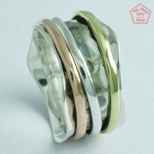 Anillo giratorio de Plata de Ley 925 hecho a mano, ajuste Invisible de triple Tono de diseñador para boda, fiesta de compromiso, inspiración India - Product Image 1
