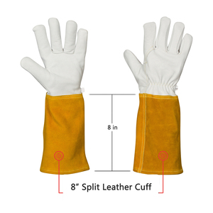 Meilleure vente Gants de soudage en cuir renforcé de paume Conception de logo personnalisé Gant de soudage antidérapant à double panneau Unisexe - Product Image 1