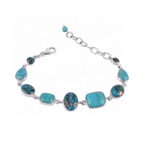 ใหม่มาถึงสีฟ้าทองแดงสีเขียวขุ่นที่ไม่ซ้ำกัน925เงินสเตอร์ลิงธรรมชาติพลอยสร้อยข้อมือที่ทำด้วยมือผู้จัดจำหน่ายเครื่องประดับและผู้ส่งออก - Product Image 1