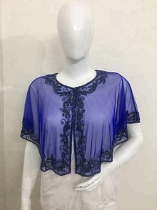 Luxury Modest Fashion Plus Size Solid Net Poncho Blouse for <b>Women</b> Short Sleeve Embroidered Clothing for Spring Holidays Beach - Product Image 3