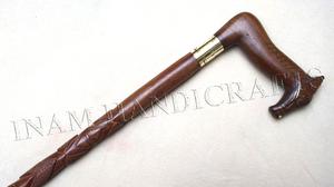 Bastón y lata de madera hechos a mano con mango de caballo de madera bastón de senderismo con punta de goma - Product Image 4