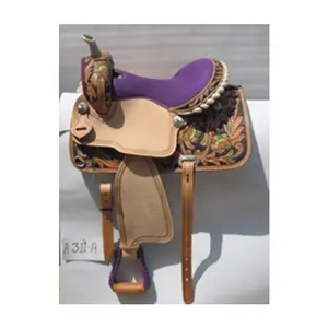 Selle de cheval indien en cuir véritable, style occidental
