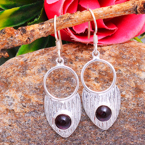 Round cab <b>Garnet</b> Gemstone 925 Sterling Silver Ear Wire Dangle <b>Earrings</b> Fashionable Romantic <b>Earring</b> For Wedding Anniversary Gift - Product Image 3
