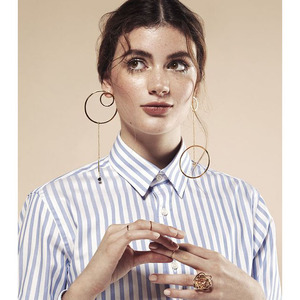 ต่างหูรูปทรงเรขาคณิตทองเหลืองชุบทอง18K ของเด็กผู้หญิงผู้หญิง - Product Image 1