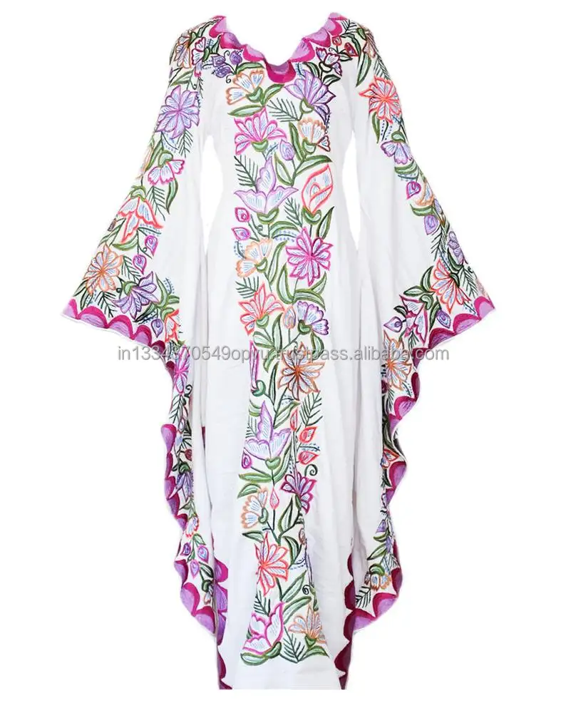 Gösteri tıpa mükemmel festivali vahşi çiçekler işlemeli barış son kaftan elbise kelebek kollu canlı renk Boho Maxi elbise
