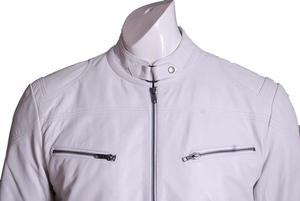 Veste ODM en cuir pour hommes de style motard blanc d'usine - Product Image 2