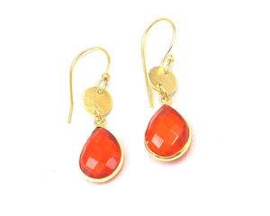 Carnelian Chalcedony Gemstone Pear Shape Faceted Brass Gold Plated Fashion Jewelry Gift for Her-Hoop <b>Earring</b> - Product Image 6