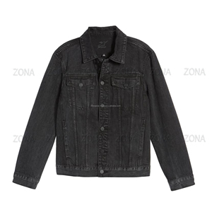 Chaquetas de mezclilla de moda personalizada para hombre, estilo ajustado rasgado y de gran tamaño, color negro sólido Delgado - Product Image 2