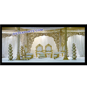 Paneles de fondo tallados en madera para boda, Marcos blancos indios de tendencia personalizada con decoración de sillas Mandap, configuración de Nueva Zelanda - Product Image 1