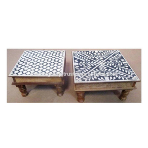 Juego de 2 taburetes Bajot de mango de madera maciza Natural con accesorio de hueso para sala de estar o muebles de gabinete de madera maciza para exteriores - Product Image 1