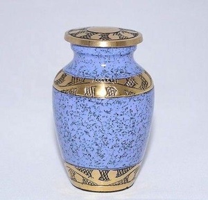 Brass Metal Cremation <b>Urn</b> Hand Enameled Blue Color Wholesaler Manufacturer Factory Direct Sales - Product Image 1