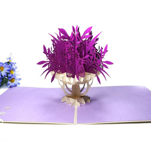 Tarjeta Floral 3D florero de lavanda Pop-up, tarjeta de corte láser hecha a mano de Vietnam