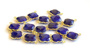 Beautiful Blue Sapphire 12x12mm Bezel Plated Clover All Fashion <b>Jewelry</b> <b>Handmade</b> 10 Pieces Sameer Art Craft Connectors Faceted - Product Image 4