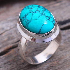 Admired <b>Turquoise</b> Gemstone Cabochon 925 Sterling Silver Ring Wholesale Online Handmade Jewelry - Product Image 1