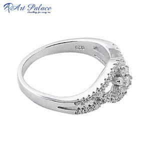 Designs floraux blancs minimalistes 925 bague de fiançailles en argent sterling massif zircon cubique pour accessoires de bijoux fins de mariage - Product Image 2