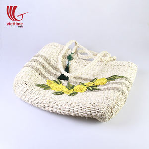 Sac à main tissé en paille pour femme, sac à poignée supérieure, sac de plage en paille avec fleur - Product Image 2