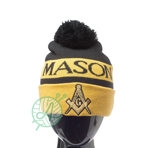 Gorro de invierno de lana 100% al por mayor con logotipo de Mason Prince Hall, gorro de lana tejido con puños - Product Image 4