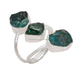 Apatite naturelle pierre précieuse brute serti de lunette en argent sterling 925 classique fait à la main bague de créateur bijoux Casa De Plata - Product Image 1