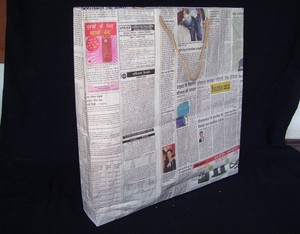 100% Recycled Newspaper <b>Medium</b> <b>Size</b> Shopping Tote <b>Bag</b> Rope Handle Geometric Pattern Custom Printed Customized Logo Style Western - Product Image 5