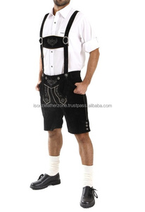 Lederhosen traditionnels autrichiens en daim noir de haute qualité avec broderie blanche, de qualité supérieure, style bavarois - Product Image 5