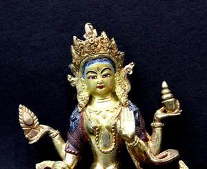 Statue en laiton gravée à la main, figurine de déesse, sculpture religieuse, bouddhisme, métal plaqué, art de collection indien, NP Tara - Product Image 2