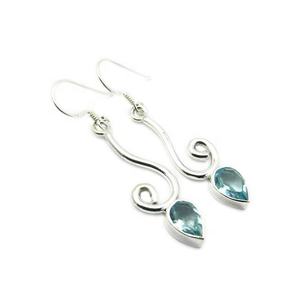 Pendientes de gota de piedras preciosas de Topacio Azul genuino para mujer estilo Vintage joyería de plata de ley 925 pura para fiestas - Product Image 1