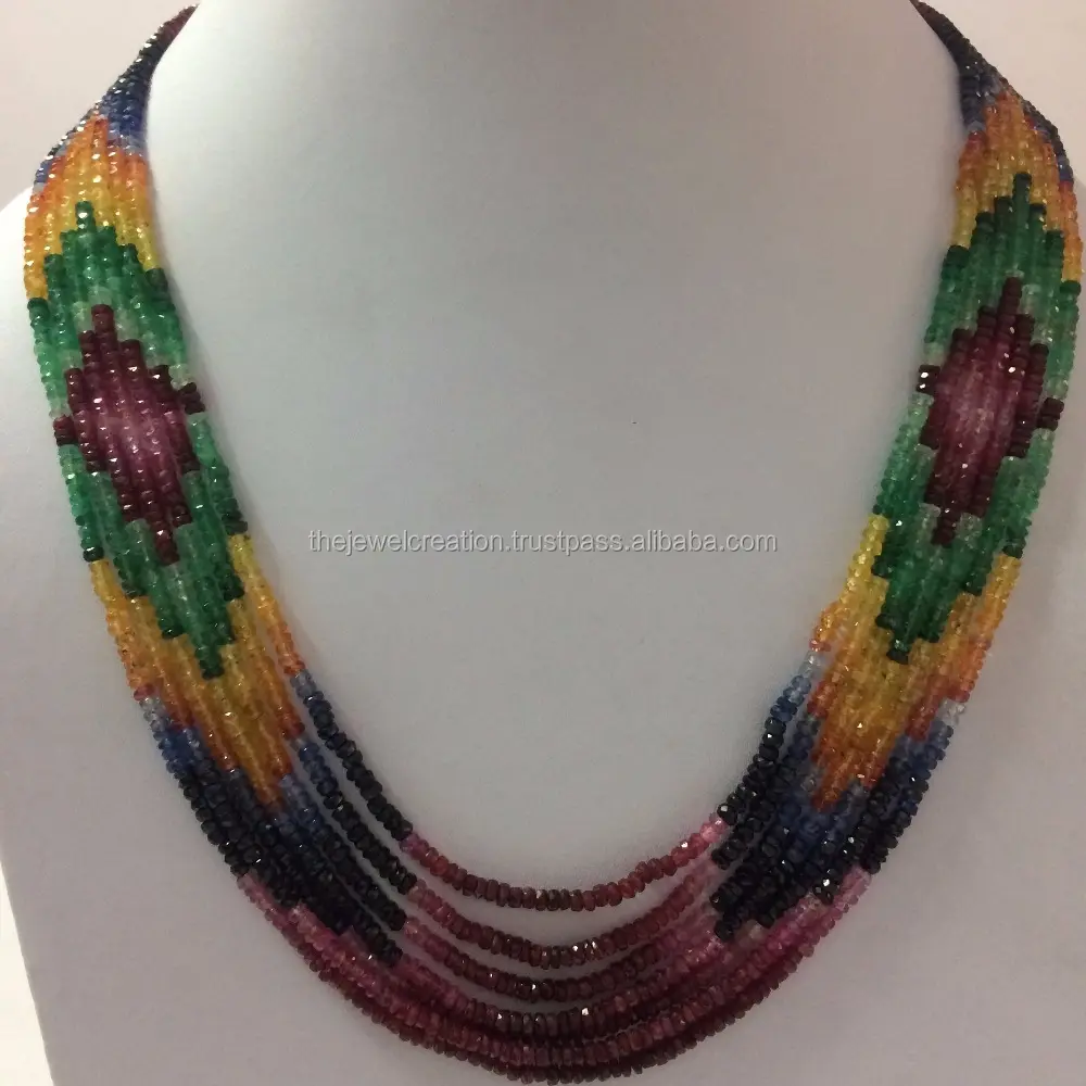 Natural Multi Precious Ruby Emerald Sapphire Stone Beaded Necklace Latest Trendy Fashion Design Wholesale Factory Price Buy Now