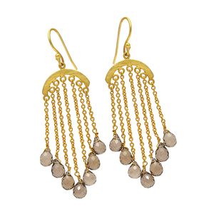 925 Sterling Silver Fine Hoop Earrings Gold Plated Smoky Quartz Gemstone <b>Vintage</b> Fashionable Dangle Design for Wedding Party - Product Image 2