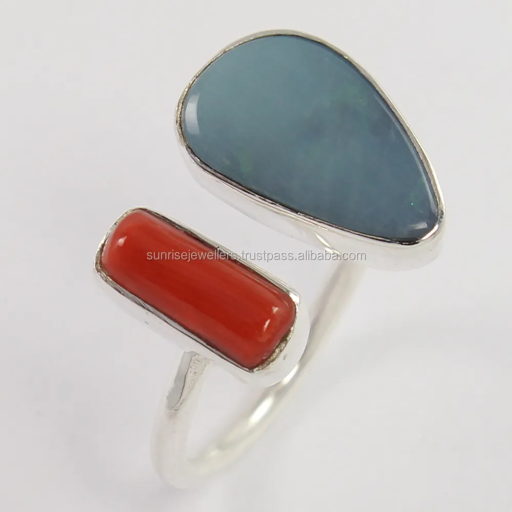 925 Sterling Silver Ring Natural CORAL & DOUBLET OPAL Gemstone, 925 sterling silver wholesale jewellery, Online Silver Jewellery