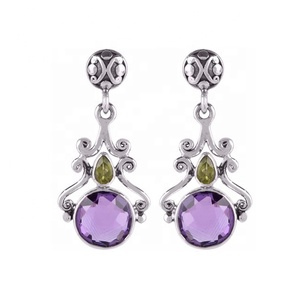Wholesale 925 Sterling Silver Amethyst Peridot Multi Gemstone <b>Earrings</b> <b>Rhodium</b> & Silver Plated For women's Wedding Jewelry Gifts - Product Image 1