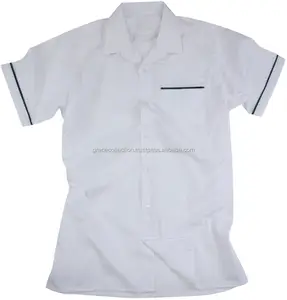 Okul beyaz gömlek kontrast boru ile okul üniforması gömlek