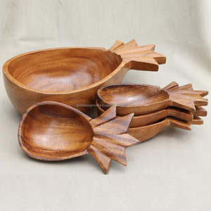 Pineapple Shape Wooden Serving <b>Bowl</b> With <b>Server</b> Set - Product Image 1