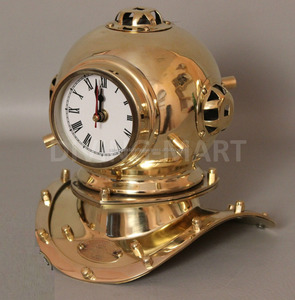 Nautical Handmade Brass Scuba Antique Decorative <b>Clock</b> <b>Vintage</b> Mini Diving Helmet <b>Clock</b> for Home Decor 8" inch - Product Image 2