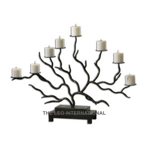 Bougeoir en métal durable à 8 lumières pour décorations de mariage et de fête, couleur noire, bougeoirs en forme d'arbre - Product Image 1