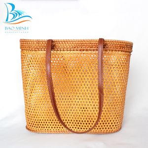 ที่มีคุณภาพสูงเวียดนามหวายเปิดทอผ้ากระเป๋าที่มีด้ามจับหนัง - Product Image 3