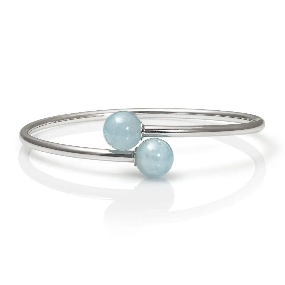 Milky Aquamarine Flex Cuff Sterling Silver Bracelet