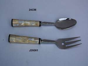 Mango de cuerno de alta calidad con perilla, juego de ensalada de acero en espejo, cubiertos, cuchara para ensalada y tenedor para ensalada, precio al por mayor - Product Image 4