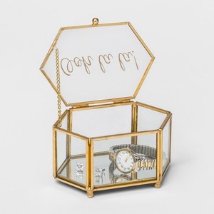 Boîte en verre or rose avec cadre en métal Boîte à bijoux en laiton - Product Image 4