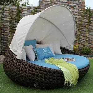 Round Sun Lounger with Canopy For Outdoor Garden Furniture