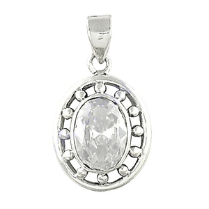 Colgante Étnico con Engaste de Plata de Ley 925 para Mujer, Calidad Perfecta, Circonita Cúbica Única, Forma Ovalada, Joyería para Fiestas - Product Image 2