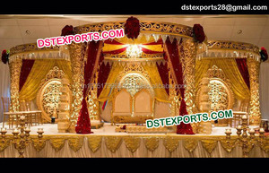 Mandap de tallado dorado para boda india, estatua de fibra dorada tradicional de seis filamentos, decoraciones pequeñas - Product Image 4