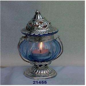 Linterna votiva de candelita de cristal y metal plateado de última venta para decoración del hogar - Product Image 1