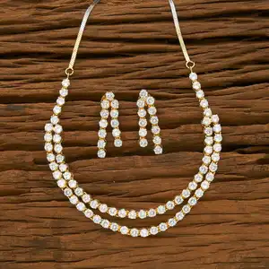 Grossisti indiani fantasia diamante americano di collana tradizionale Cz placcata 2 toni set 54954